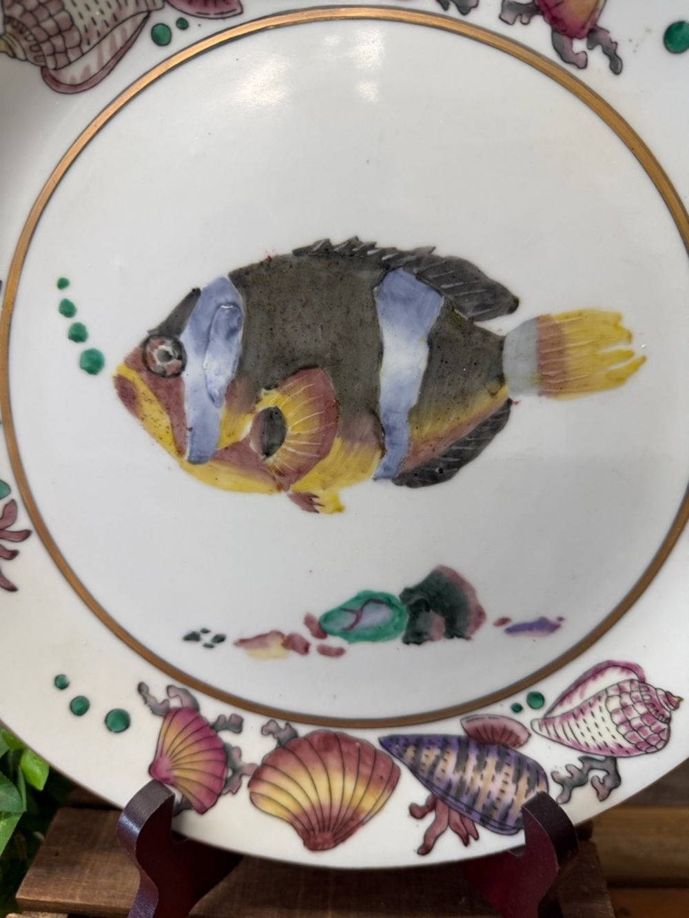Decorative Fish/Shell Motif Ceramic Accent Plate - Multicolor - Picture 3 of 7